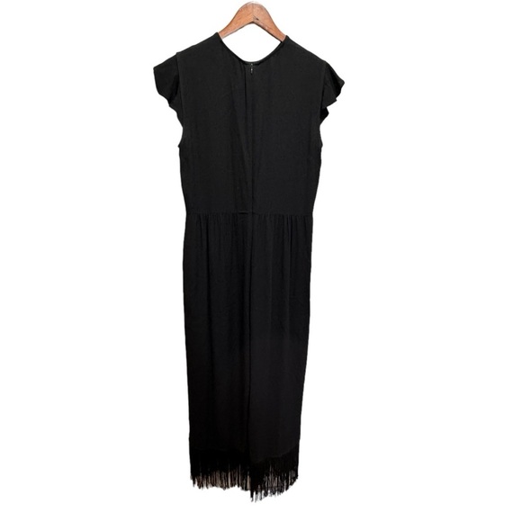 Zara Black Wide Leg Fringe Jumpsuit Size Medium Southwestern Whimsy Goth - Picture 4 of 15